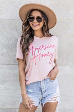 Best Pirce 🛒 Pink Lily American Honey Peach Graphic Tee ⭐ -Tees Shop 219A4877 650x