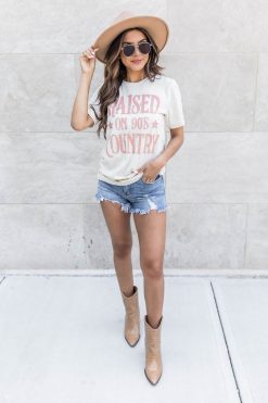 Buy 🔥 Pink Lily Raised On 90s Country Cream Graphic Tee 🤩 -Tees Shop 219A4961 650x