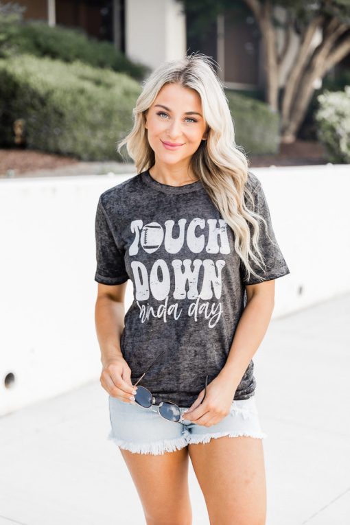 New ⭐ Pink Lily Touchdown Kinda Day Black Acid Wash Graphic Tee 🤩 -Tees Shop