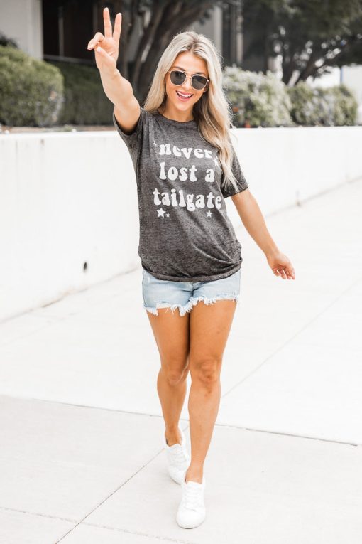 Buy ❤️ Pink Lily Never Lost A Tailgate Black Acid Wash Graphic Tee ❤️ -Tees Shop