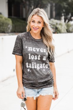 Buy ❤️ Pink Lily Never Lost A Tailgate Black Acid Wash Graphic Tee ❤️ -Tees Shop 219A6497 650x