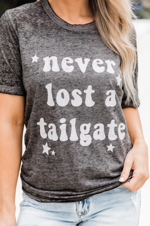 Buy ❤️ Pink Lily Never Lost A Tailgate Black Acid Wash Graphic Tee ❤️ -Tees Shop