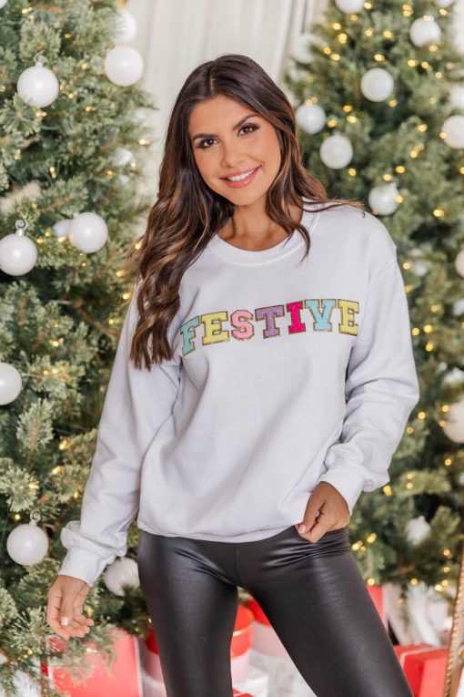 Best Pirce 🤩 Pink Lily Festive Chenille Patch Graphic Sweatshirt ❤️ -Tees Shop