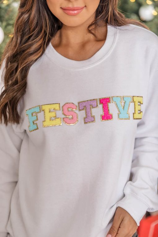 Best Pirce 🤩 Pink Lily Festive Chenille Patch Graphic Sweatshirt ❤️ -Tees Shop