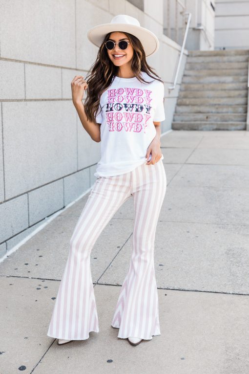 Budget 🛒 Pink Lily Howdy Howdy White Graphic Tee 🔔 -Tees Shop