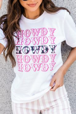 Budget 🛒 Pink Lily Howdy Howdy White Graphic Tee 🔔 -Tees Shop 219A8292 650x