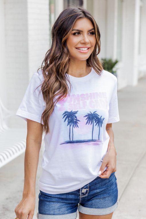 Outlet 💯 Pink Lily Sunshine And Self Care Graphic Tee ⭐ -Tees Shop