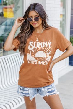 Buy ✔️ Pink Lily Sunny Days Ahead Graphic Burnt Orange Tee ✔️ -Tees Shop 219A8513 650x