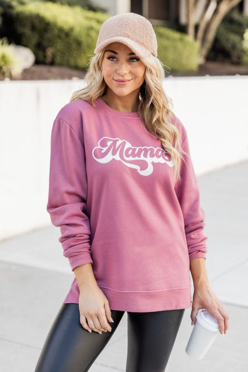 Buy 🧨 Pink Lily Mama Script Deep Mauve Graphic Sweatshirt 😀 -Tees Shop