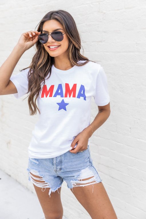 Discount 🌟 Pink Lily Mama Star White Graphic Tee 🥰 -Tees Shop