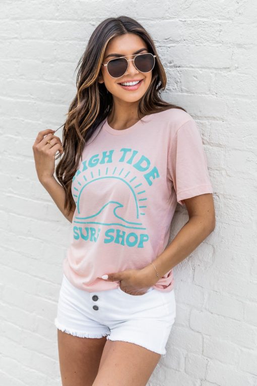 Best Pirce 🔥 Pink Lily High Tide Surf Shop Heather Peach Tee 🧨 -Tees Shop