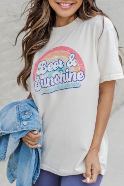 Best Pirce 💯 Pink Lily Beer And Sunshine Ivory Graphic Tee 🔥 -Tees Shop 219A9444 650x