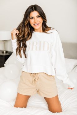 New 🧨 Pink Lily Bride Varsity White Cropped Corded Graphic Sweatshirt 🔔 -Tees Shop 219A9583 650x