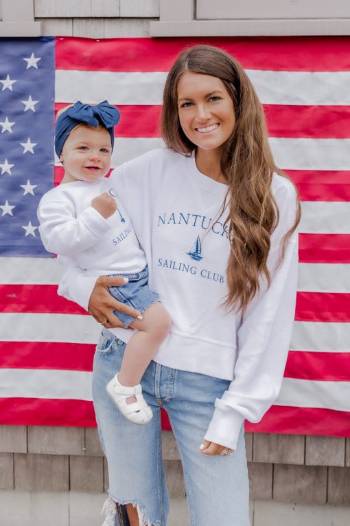 Wholesale 🧨 Pink Lily Nantucket White Cropped Corded Graphic Sweatshirt 🥰 -Tees Shop