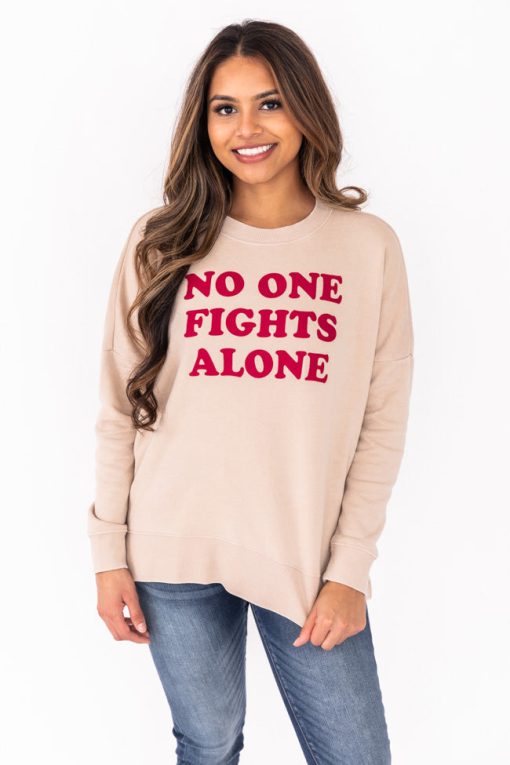 Hot Sale ⭐ Pink Lily No One Fights Alone Light Tan Graphic Sweatshirt ❤️ -Tees Shop