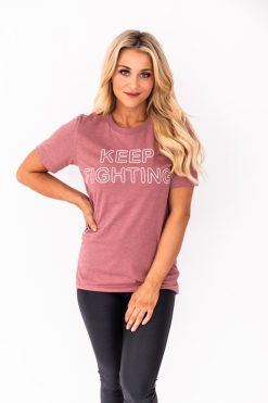 Best reviews of 👏 Pink Lily Keep Fighting Mauve Graphic Tee 🧨 -Tees Shop 4W3A0734 650x