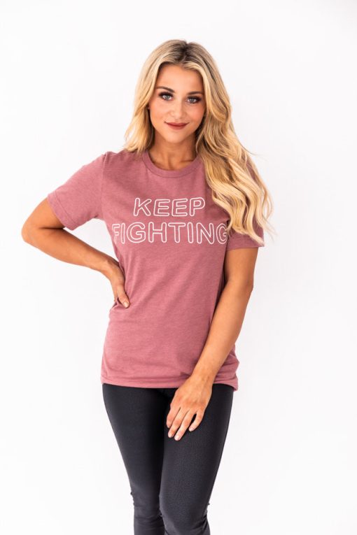 Best reviews of 👏 Pink Lily Keep Fighting Mauve Graphic Tee 🧨 -Tees Shop