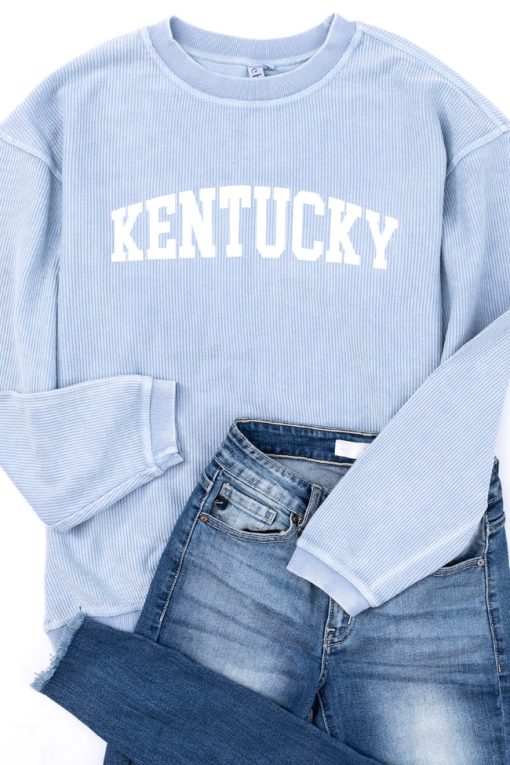 Best reviews of 🥰 Pink Lily State Corded Graphic Faded Denim Sweatshirt ⌛ -Tees Shop