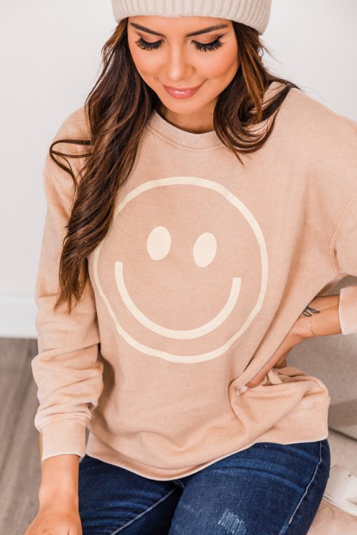 Cheapest 😀 Pink Lily Smiley Face Gold Graphic Sweatshirt 🎁 -Tees Shop