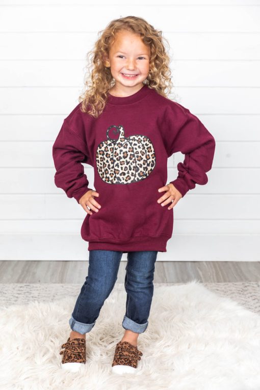 Best deal 🔔 Pink Lily Kids Animal Print Pumpkin Graphic Maroon Sweatshirt 😀 -Tees Shop