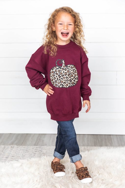 Best deal 🔔 Pink Lily Kids Animal Print Pumpkin Graphic Maroon Sweatshirt 😀 -Tees Shop