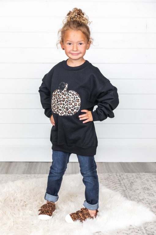 Discount 🔔 Pink Lily Kids Animal Print Pumpkin Graphic Black Sweatshirt 🌟 -Tees Shop