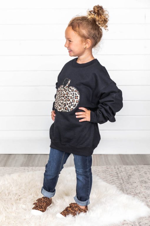 Discount 🔔 Pink Lily Kids Animal Print Pumpkin Graphic Black Sweatshirt 🌟 -Tees Shop