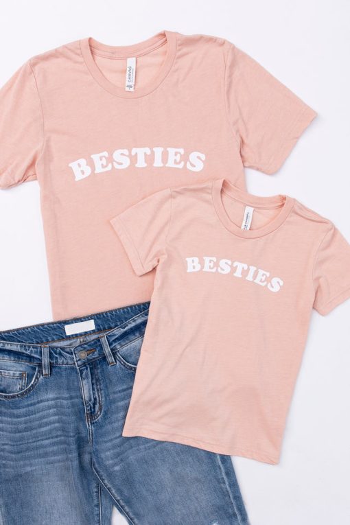 Hot Sale 🧨 Pink Lily Besties Graphic Peach Tee 🤩 -Tees Shop