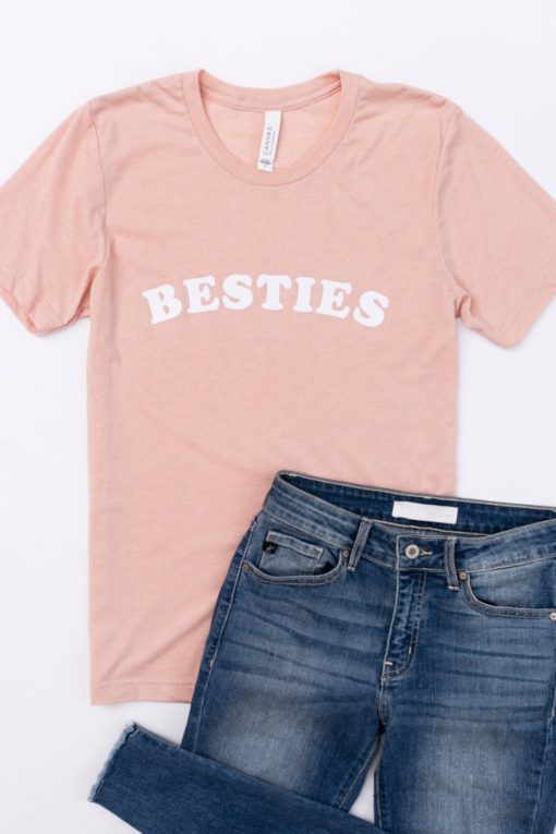 Hot Sale 🧨 Pink Lily Besties Graphic Peach Tee 🤩 -Tees Shop