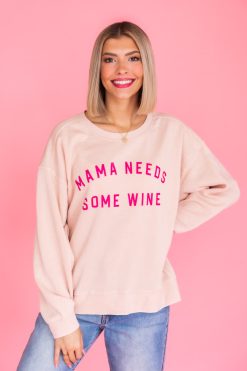 Outlet 😉 Pink Lily Mama Needs Some Wine Pale Pink Graphic Sweatshirt ⌛ -Tees Shop 4W3A2746 df777d9c 58a0 436c 98ab 6c0137f4544a 650x