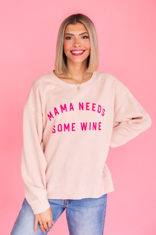 Outlet 😉 Pink Lily Mama Needs Some Wine Pale Pink Graphic Sweatshirt ⌛ -Tees Shop 4W3A2746 df777d9c 58a0 436c 98ab