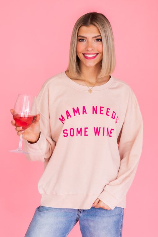 Outlet 😉 Pink Lily Mama Needs Some Wine Pale Pink Graphic Sweatshirt ⌛ -Tees Shop 4W3A2748 4c679b3d 19df 40c5 9f1e