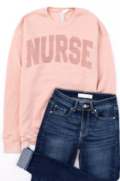 Cheap 🎁 Pink Lily Nurse Block Peach Graphic Sweatshirt ❤️ -Tees Shop 4W3A5955 650x