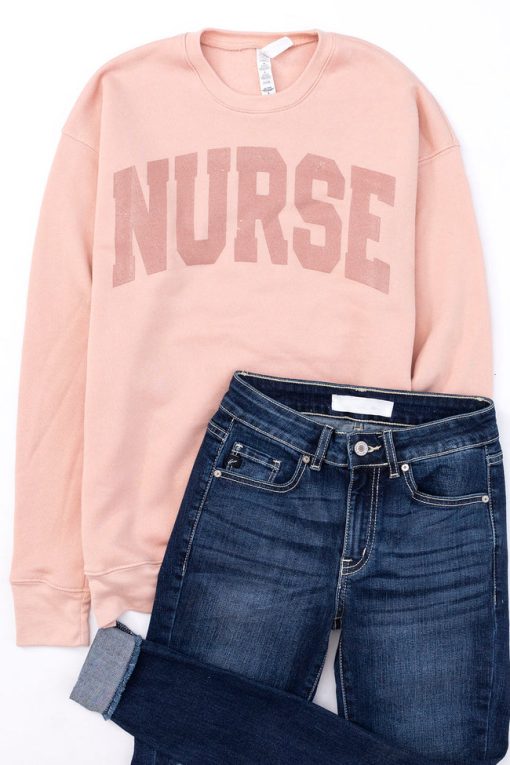 Cheap 🎁 Pink Lily Nurse Block Peach Graphic Sweatshirt ❤️ -Tees Shop