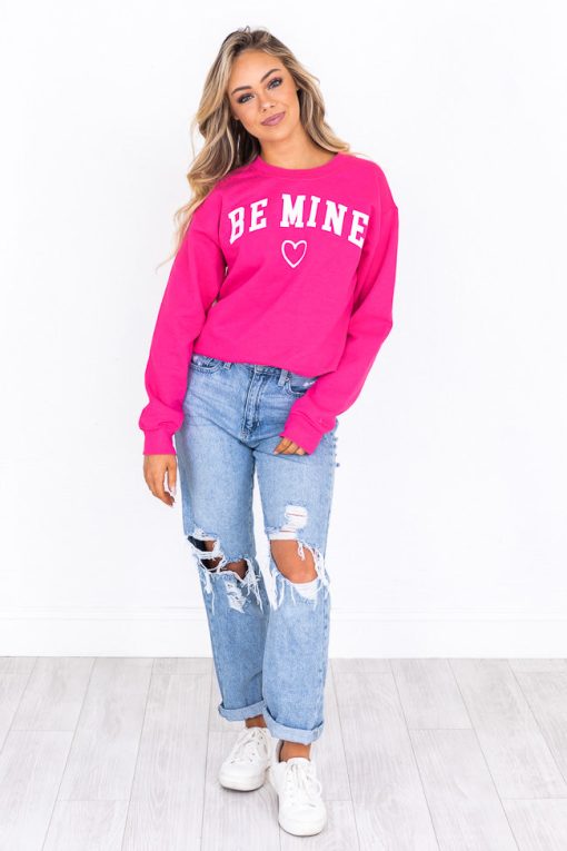 Hot Sale 👍 Pink Lily Be Mine Hot Pink Graphic Sweatshirt 💯 -Tees Shop