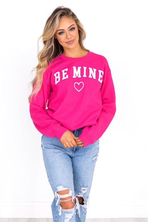 Hot Sale 👍 Pink Lily Be Mine Hot Pink Graphic Sweatshirt 💯 -Tees Shop