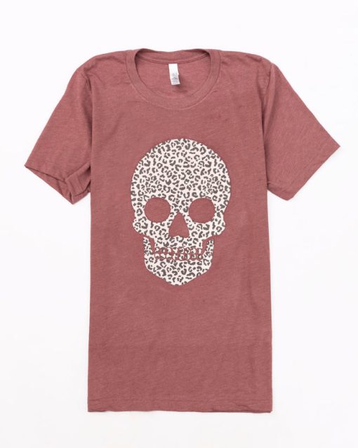 Budget 🎉 Pink Lily Animal Print Skull Mauve Graphic Tee 🌟 -Tees Shop