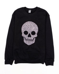 Deals 🥰 Pink Lily Animal Print Skull Black Graphic Sweatshirt 😍 -Tees Shop 4W3A7817 650x