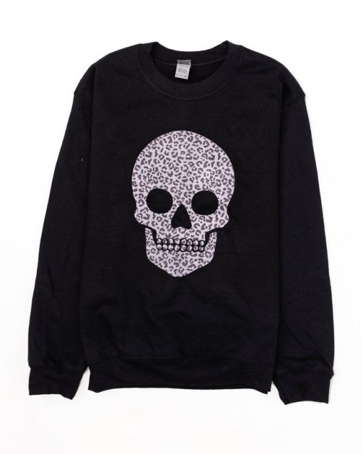 Deals 🥰 Pink Lily Animal Print Skull Black Graphic Sweatshirt 😍 -Tees Shop