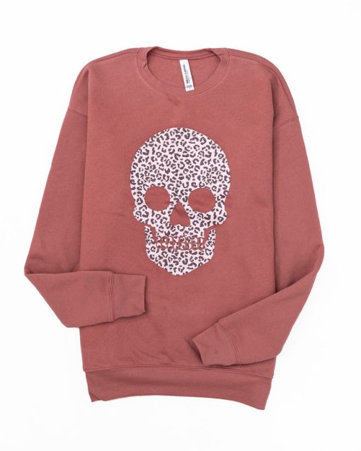 Best Pirce 👏 Pink Lily Animal Print Skull Mauve Graphic Sweatshirt 🌟 -Tees Shop