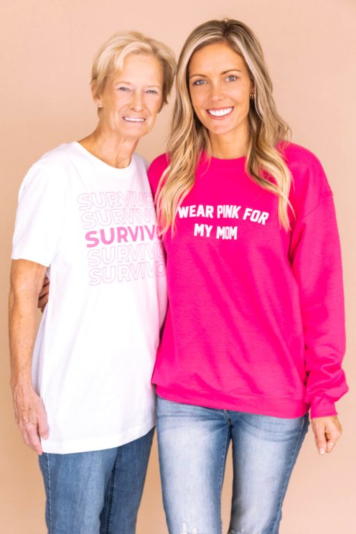 Cheap 😀 Pink Lily I Wear Pink For My Mom Graphic Hot Pink Sweatshirt 👏 -Tees Shop