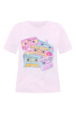 Deals 🔔 Pink Lily 90s Cassette Tapes Pink Graphic Tee 👍 -Tees Shop 90sCassetteTapesPinkGraphicTee 650x