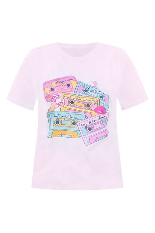 Deals 🔔 Pink Lily 90s Cassette Tapes Pink Graphic Tee 👍 -Tees Shop