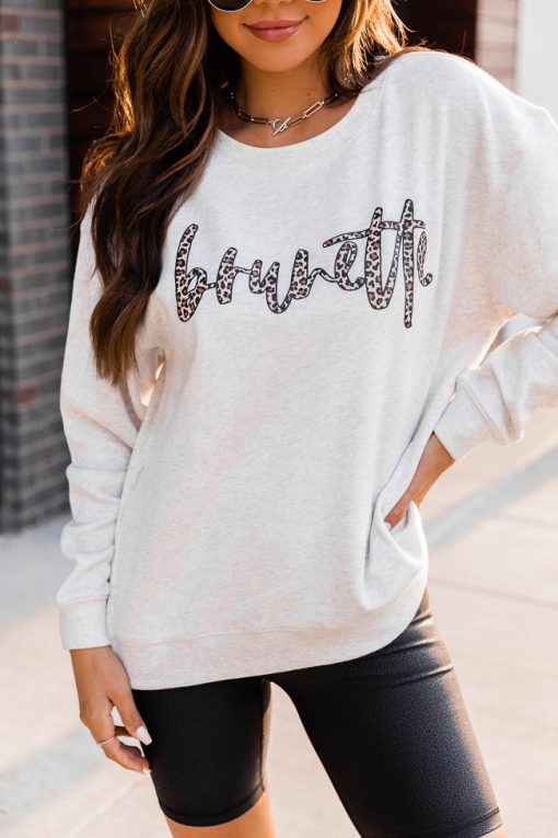 Cheapest ✨ Pink Lily Brunette Animal Print Heather Sand Graphic Sweatshirt 😍 -Tees Shop