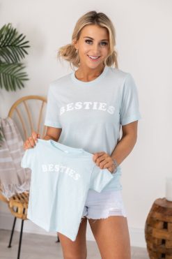 Deals 😍 Pink Lily Besties Graphic Light Blue Tee 🎁 -Tees Shop A174274 2 650x