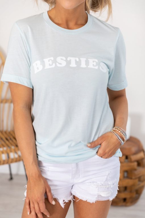 Deals 😍 Pink Lily Besties Graphic Light Blue Tee 🎁 -Tees Shop