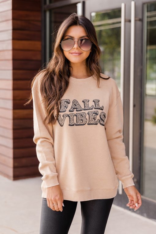 Coupon 🔔 Pink Lily Fall Vibes Animal Print Gold Graphic Sweatshirt 🎁 -Tees Shop