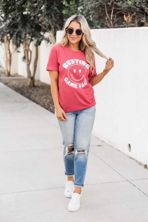 Best Sale 🧨 Pink Lily Resting Game Face Heather Red Graphic Tee ✔️ -Tees Shop