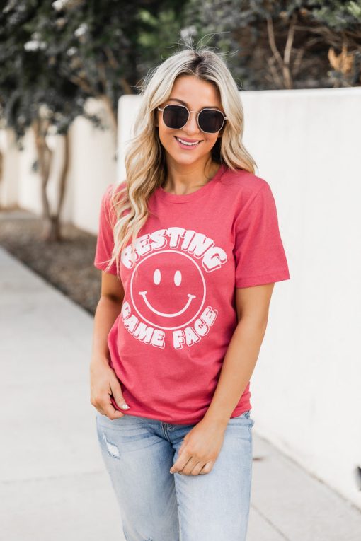 Best Sale 🧨 Pink Lily Resting Game Face Heather Red Graphic Tee ✔️ -Tees Shop