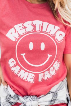 Best Sale 🧨 Pink Lily Resting Game Face Heather Red Graphic Tee ✔️ -Tees Shop AA108118 4 650x